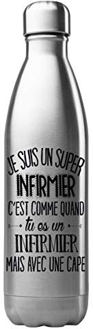 Gourde Isotherme Personnalisée 500 ml – Acier Inoxydable – Thermos Chaud/Froid – Bouteille Réutilisable Écologique – Cadeau Soignant infirmier/e & avec Prénom – Fabrication Française (N°1)