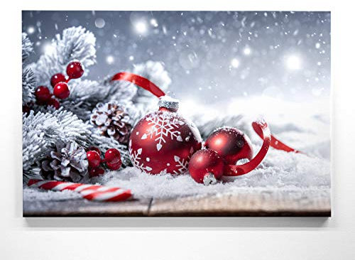 Bezauberndes Wandbild zu Weihnachten, Weihnachtskugel Rot - als großes XXL Leinwandbild 120x80cm. Ideal als Hintergrund und Dekoration für Wohnzimmer & Schlafzimmer. Aufgespannt auf 2cm Holzrahmen