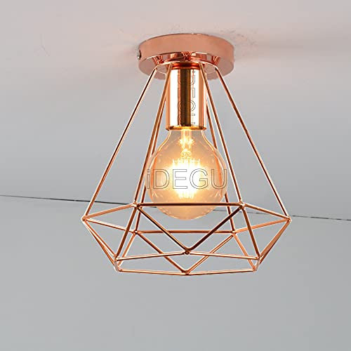 iDEGU Industrielle Deckenleuchte, Retro, aus Eisen, Käfig, Vintage-Design, Lampenschirm, Kronleuchter für Küche, Eingang, Schlafzimmer, Café (Roségold, 20 cm Käfig – B)