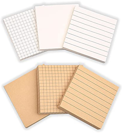 Kreative Haftnotizen, eine Packung mit 6 Haftnotizen, Haftnotizen für Büro und Studenten, selbstklebende Kraftpapier-Haftnotizen, insgesamt 480 Haftnotizen, weiße und rindslederfarbene Haftnotizen