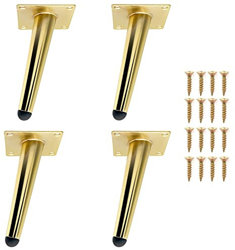 JinPhon 4 pièces 15cm Pieds de Meubles Or Pied de Table Doré Incliné en Métal Durable, Pieds de Canapé pour Remplacer ou Ajuster la Hauteur des Tables de Chevet, Canapé, Meubles TV, Fauteuil etc