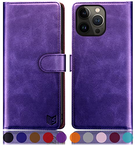 SUANPOT for iPhone 14 Pro Max 6.7 inch case with [Credit Card Holder][RFID Blocking],PU Leather Flip Book Protective Cover Women Men for Apple 14 Pro Max Phone case Purple