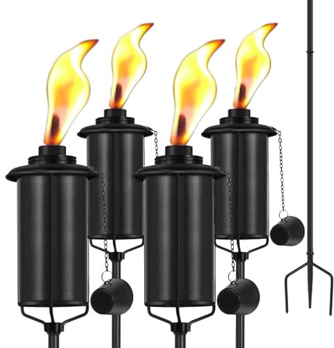 ZSZMFH 4-pack metallfackla för utsidan, 4,7 dl utomhus metallfackla, trädgårdsdekor, 152 cm uppgraderad citronellafacklor med 3-spetsad jordad pinne, bordsficklampor för fest, uteplats, gångväg