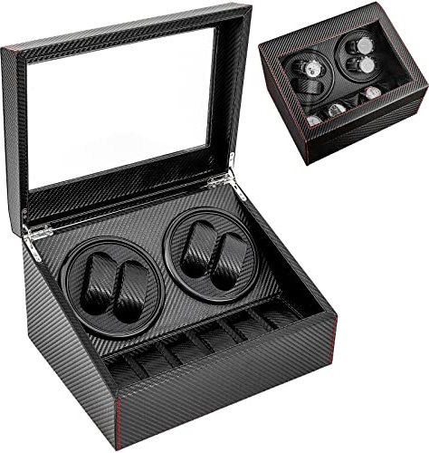 KOLHGNSE Automatische Uhrenbeweger Box 4+6 Uhren Automatisch Fiber Uhrenbeweger Uhrenbox Uhrenkasten Watchwinder Box 220V