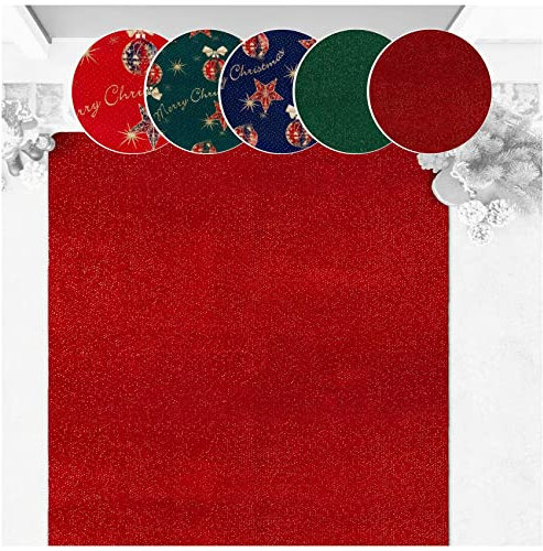 ANRO Weihnachtsteppich Läufer rutschfest Uni Rot mit Glitzer 90x150 cm