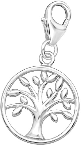 Limana Damen Mädchen Charm Karabiner Anhänger für Armband Kette echt 925 Sterling Silber Lebensbaum (Silber)
