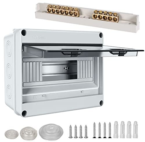 Sicherungskasten Aufputz, Verteilerkasten Aufputz Unterverteilung IP65 mit 1 Reihig 12 Module, Messingklemmen, Verteiler Kleinverteiler Aufputz für Feuchtraum, Gärten, Außenbereich, Villen, Ladesäulen