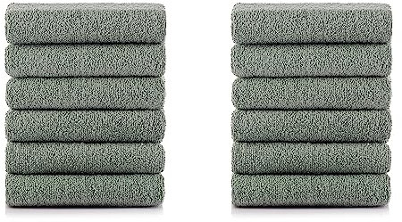 nottoc Gästetücher Grün - Gästehandtücher Set 12 Teilig 30 x 50 cm aus 100% Baumwolle - Gästetuch Olivgrün Dunkelgrün Khaki