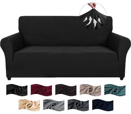 CYCMACO High Stretch Sofa Überzug 2 Sitzer, Sofabezug rutschfest, Couch Bezug Elastischer, Jacquard Sofahusse Mit Armlehnen, Universal Sofa Covers, Couchüberzug Waschbare, Schwarz