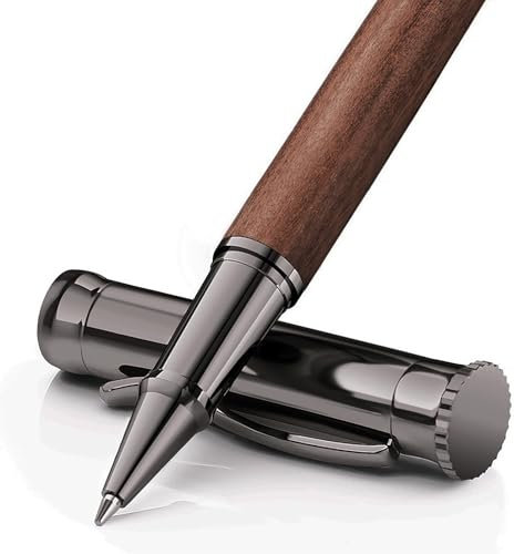 WEMATE Holz-Tintenroller-Set, extra 2 Ersatzminen (1 schwarz und 1 blau), schicker Schreibstift, schönes luxuriöses Bürogeschenk für Männer, Profis, cooler Holzstift für Tagebücher - Bubinga