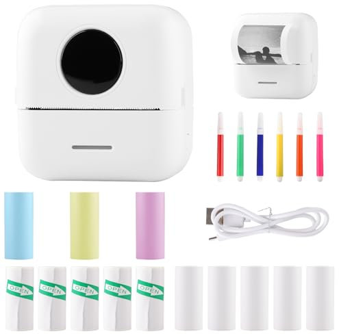 Mezzar Mini Impresora, Impresora Fotográfica Portátil Compatible con iOS y Android Bluetooth Impresora Termica Incluye Rollo de Papel y Cable USB- Blanco