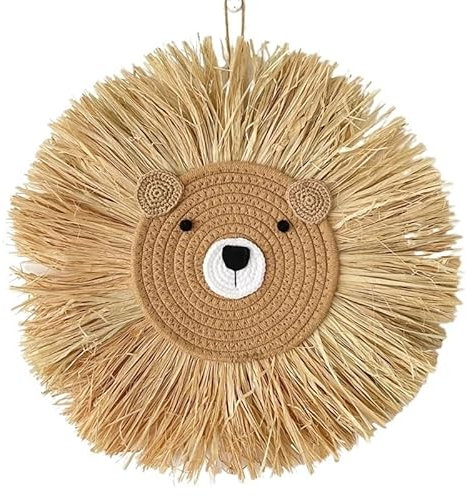 TRgqify-KM Handmade Lion Wall Decor Cotton Thread Straw Woven Animal Head Wall Hanging Ornament For Nursery Baby Room Decoration (Color : 03)