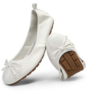 DREAM PAIRS Damen Ballerinas Faltbare runder Zehenpartie Schuhe weiche Slip-on Flachschuhe mit Schleife für Festliche Anlässe,Size 39,Weiss,SDFA2409W