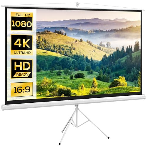 HOMCOM Écran de Projection 100 Pouces avec Support trépied Hauteur réglable, écran 4K HD 16:9 idéal pour Le Home cinéma, Les Films en intérieur/à l'extérieur