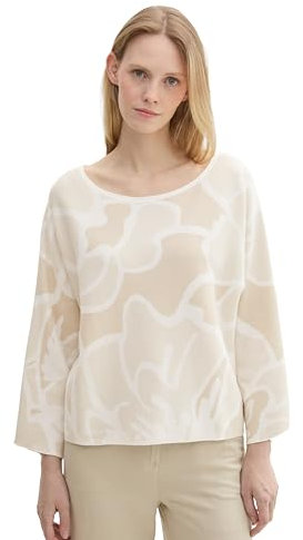 TOM TAILOR Damen 1042972 Pullover mit Fledermaus-Ärmeln, 36273-Floral Beige Knit Design, XL
