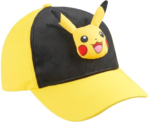 Pokémon Casquette Baseball Enfant Garçon Ado, 3D Snapback Réglable Coton Léger Pikachu Bulbizarre, Cadeau Accessoires Été (Jaune Pikachu)