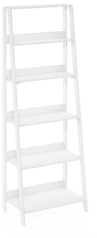 Furinno Ladder Bookcase Display Shelf, 6-Tier, White