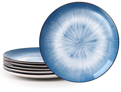 NUTRIUPS Juego de 6 Platos llanos 26.5cm, 10.5'' Platos Vajilla, Platos de Porcelana, Apto para Microondas y Lavavajillas (Azul)