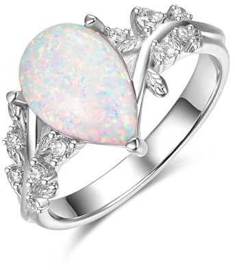 Opal Ring 925 Sterling Silber Ring Blattring für Frauen Ring für Mädchen Finger Leaf Ring Weihnachten Geschenk (7)