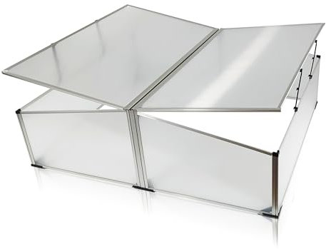 NATIV Doppel- Frühbeet aus Aluminium, Treibhaus mit arretierbarem Dach, Frühbeetkasten mit Polycarbonatplatten, Frühbeetaufsatz 100 x 120 cm, Mini Gewächshaus, witterungsbeständiges Greenhouse