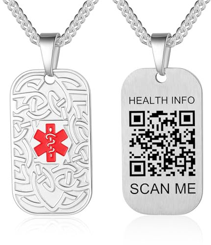 Theluckytag Medizinische Notfall-Halskette für Männer und Frauen, Edelstahl, medizinische Halskette, graviert, QR-Code, medizinische ID-Halskette, mehr Platz, benutzerdefinierte Online-Notfall-Info,