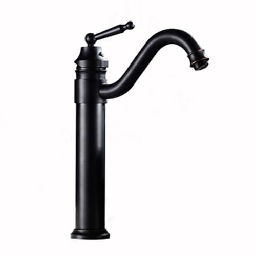 BiaoTeng Rubinetto Lavandino Bagno Retro Alto Nero, Miscelatore Rubinetto Monocomando per Lavabo da Bagno Ottone, Tubo G1/2 per Bagno, Nero Retrò