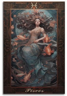 Vintage Art Sternzeichen-Poster, Fische, dekoratives Gemälde, Leinwand, Kunstbild, 30 x 45 cm