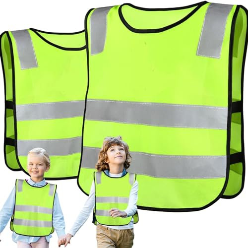 Liummrcy 2 PCS Safety Vest Children,High Visibility Vest Breathable Kids Safety Vest with Elastic Band Reflective Safety Vest Lightweight Warning Vest Car, Neon Yellow