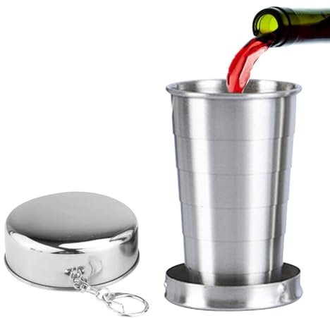 Smileshiney Tazza pieghevole in acciaio inox, pieghevole, in acciaio inox, pieghevole, in metallo, pieghevole, da campeggio, pieghevole, in acciaio inox, con