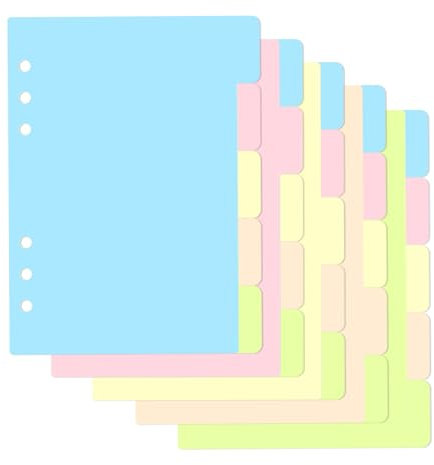 burkfeeg 25 Blätter/5 Sets Ordner Trennblätter A5 6 Löcher 5 Farbige Register Trennblätter A5 Karteikarten A5 Für Din A5 Ordner, Ringbuch, Notizbuch, Planer(21 x 14cm)
