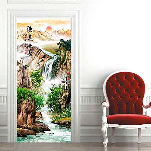 Stickers Mural Porte 3D Poster Autocollant Porte Trompe l'oeil Auto-adhésif Vinyle Affiche De Porte Stickers Photo Chambre Salle De Bain Papier Peint Art Décor 73x205 cm Vue sur les Cascades