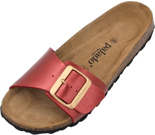 Palado Pantoletten Damen Malta EGS Metallic - bequeme Sandalen Made in Spain - Hausschuhe mit dämpfendem Kork-Fußbett - modische Sommerschuhe Bordeaux UK8 - EU41