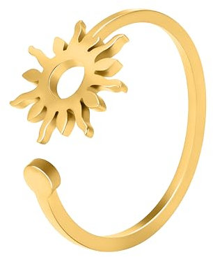 Unimooie Sonne Ring für Frauen Damen Wasserdicht Beständig Edelstahl mit Gold Veredlung Ring Barocker Sonne Ring Geburtstage Strände Urlaub Täglich Tragen Ring