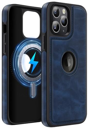 MOBESV Lederhülle mit Logo-Ansicht für iPhone 11 Pro Max 6,5 Zoll, Magnetisch Handyhülle kompatibel mit MagSafe, Dünn Klassische Elegant Hülle, Königsblau
