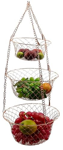 Obstkorb hängend, Hängekorb Obst, Obstkorb Hängend 3 Etagen, Metall Schwarz Hängekorb, Obst Korb zum Hängen, zur Obst Aufbewahrung, Hängender Obstkorb, Verstellbar, Obstkorb hängend mit Haken