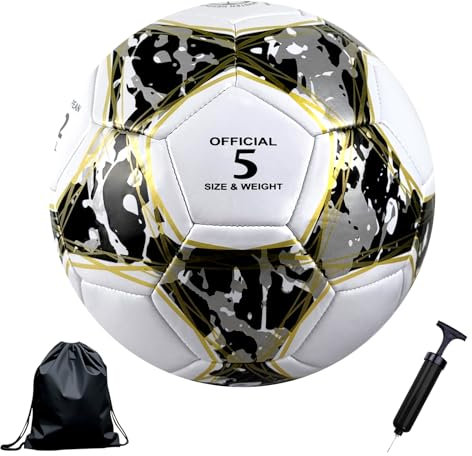 Aipwerer Fussbälle, Fussball Grösse 5 für Jugendliche und Erwachsene mit Luftpump, Netzbeutel, Lederfussball für Das Training Indoor & Outdoor, Ideal als Fußballliebhaber Geschenk