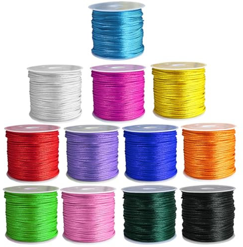 Suo Long Bracelet Making String 12 Rolls 1.5mm Satin Cord Nylon String for Bracelets, Rattail Silk Beading Thread for Kumihimo, Necklace, Macrame Craft, Keychains Lanyards, Jewelry Making