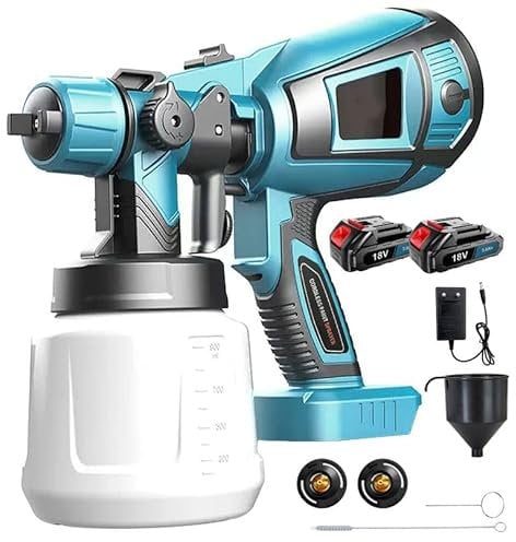 Kabelloses Farbspritzgerät für Makita mit 3 Spritzmustern und verstellbarem Ventilknopf mit 3 Düsen, 2 Stück 3.0Ah Akku und Ladegerät für Möbel, Schränke, Decks, Wände, Türen, etc.