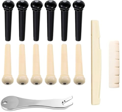 12pcs fKiZanthene Acoustic Guitar Bridge Pins & 3pcs Guitar Accessories, Acoustic Guitar Machine Heads & Bridge Pins with Nut & Saddle Removal Tool, Essential Replacement Parts for Most Guitar Models