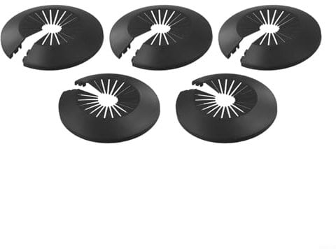 Lot de 5 cache-tuyaux modernes à bride, pour système de tuyau mural de chauffage, rosace décorative en plastique noir, amélioration du matériel de plomberie (30 à 55 mm)