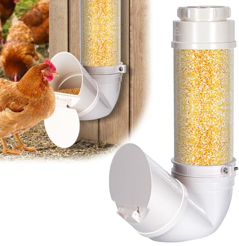 Automatische Futterstation für Hühner aus PVC Vogelfutterstation mit großer Kapazität 3 kg mit Schwerkraftregenschutzabdeckung ohne Verschwendung für Enten, Truthähne
