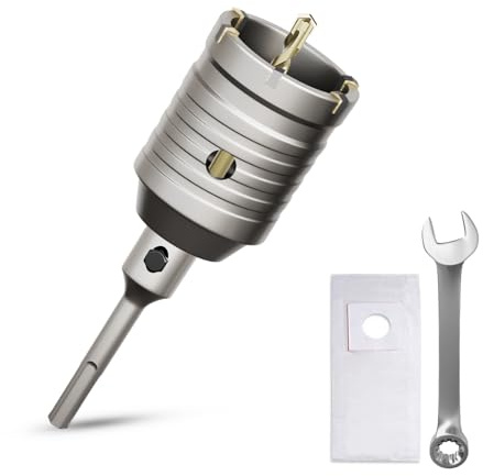 Bohrkrone 50mm Gewinde SDS plus Adapter 110mm und Zentrierbohrer,Mit den Schraubenschlüssel und Staubschutzbeutel,Wandlochsägebohrer für Mauerwerk Natursteine Sandsteine Kunststeine Beton Marmor