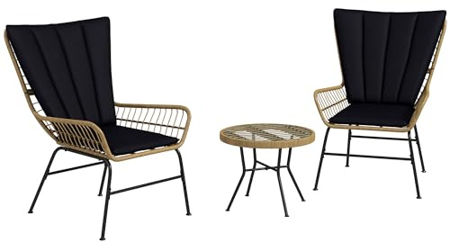 Outsunny 3-teilige Rattan-Sitzgruppe Beistelltisch Balkon Natur+Schwarz