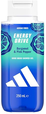 adidas Vibes Energy Drive Duschgel, 250 ml, Noten von Bergamotte und rosa Pfeffer, aromatischer Duft