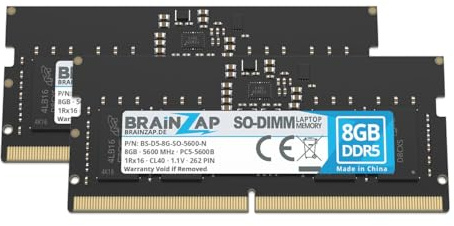 BRAINZAP 16GB (2X 8GB) DDR5 RAM SO-DIMM PC5-5600B 1Rx16 5600MHz PC5-44800S 1.1V CL40 - Memoria RAM para ordenador portátil