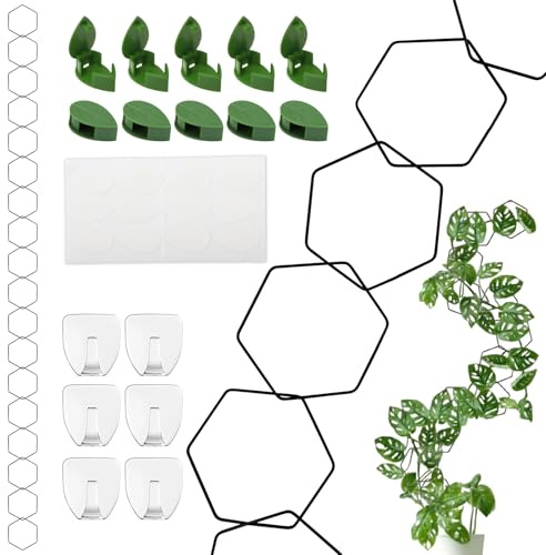 LEIMEND 46 Rankhilfe Set Rankhilfrankhilfe Wand Kletterpflanzen Rankhilfen | 18 Kletterpflanzen Rankhilfen mit 6 Haken 10 Pflanzenklammern 12 Klebefolie für Ranken Pothos Pflanze Monstera Efeu Clematis