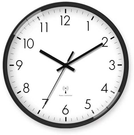 Constantplanet 10 Zoll Schwarz Funk Wanduhr Batteriebetrieben