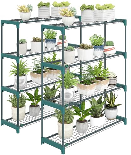 Outsunny 4-Tier Plant Stand Indoor Outdoor, Set of 2 Metal Plant Shelf with Rack Buckles for Easy Assembly, Flower Display Rack for Potted Plants Garden Balcony Decor, 90 x 28 x 104 cm