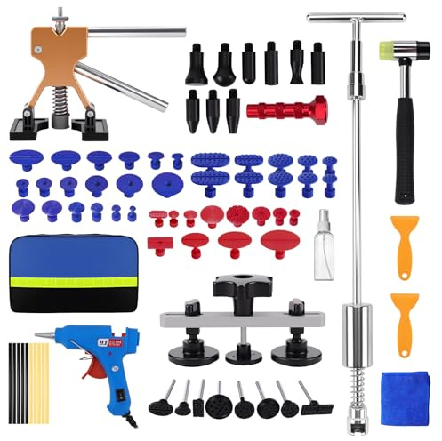 Tirabolli per Carrozzeria Auto, 78Pcs Kit Levabolli Auto per Ammaccature | Kit Tirabolli per Carrozzeria, Kit Estrattore a Ponte Estrattore a Martello per Auto Rimozione Ammaccature su Veicoli/Portier