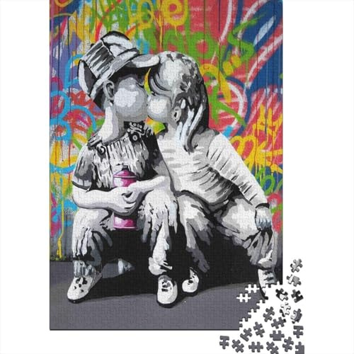 Graffiti kiss 1000 Piece Jigsaw Puzzle for Adults Paper Couple Street wall Art Decor